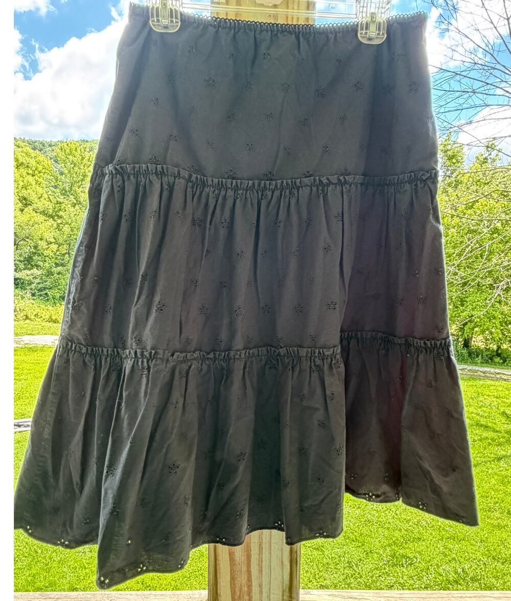 Cottagecore Prairie Boho New York & Company 100%Cotton Black Eyelet Skirt Small